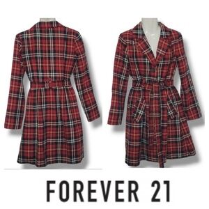 Red Black & White Plaid Coat w Belt